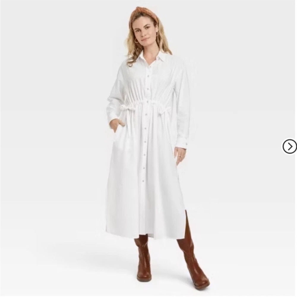 Universal Thread Long Sleeve Cinch Waist Maxi Shirtdress White Size S